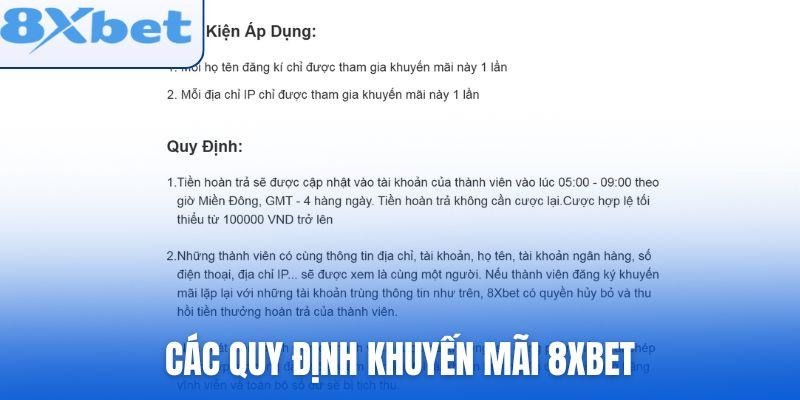 Các quy định cần biết trong khuyến mãi 8xbet